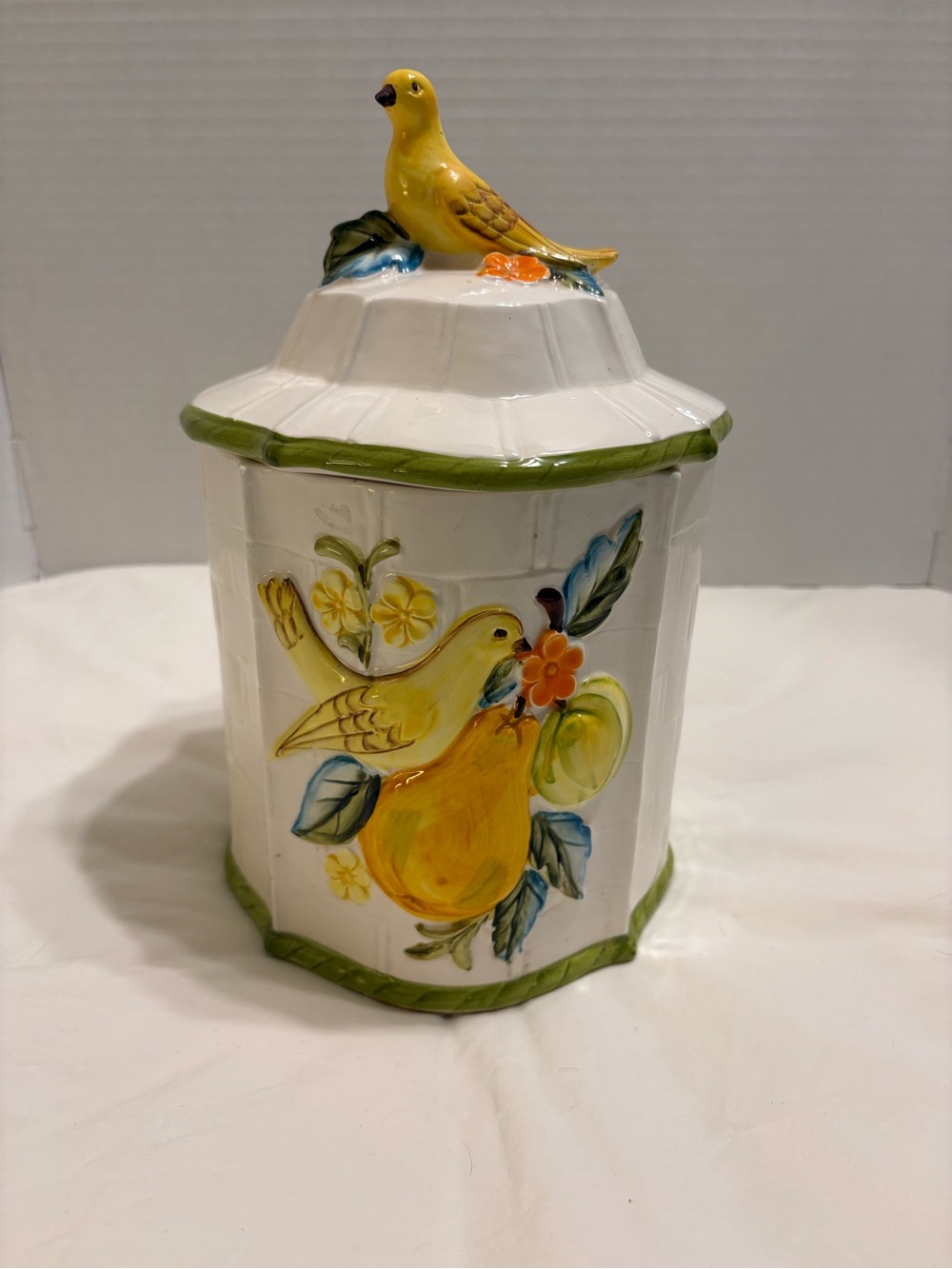Vintage Lefton Pear Jar Canister 8 Inch Hand Painted Japan Sm Chip Rim Of Jar